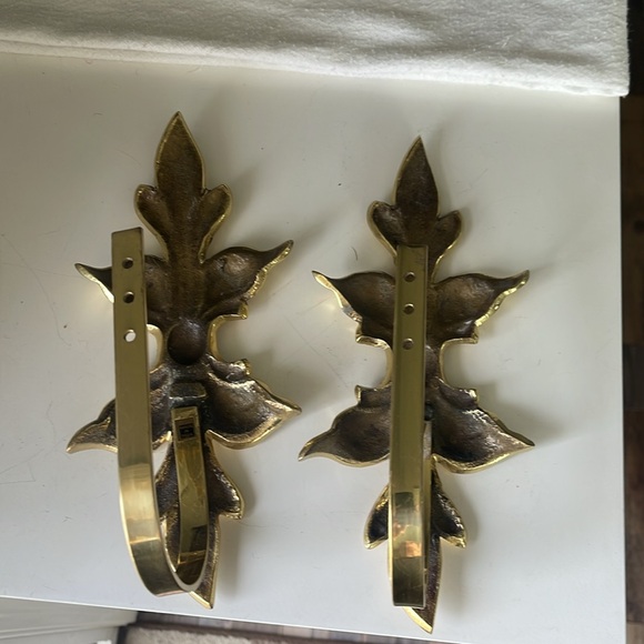 Vintage Pair Heavy Brass Wall Curtain Drape Tieback Holders/Bow Art Nouveau 🎀 - Picture 5 of 9